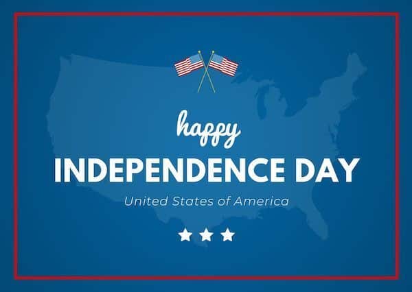 Blue America Map, Flag and Stars 4th of July Card